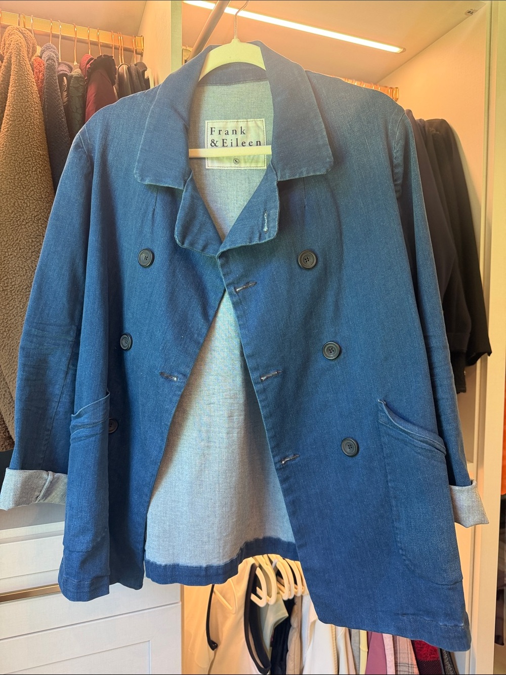 Frank & Eileen Belfast Denim Peacoat Jacket Medium Wash Size S